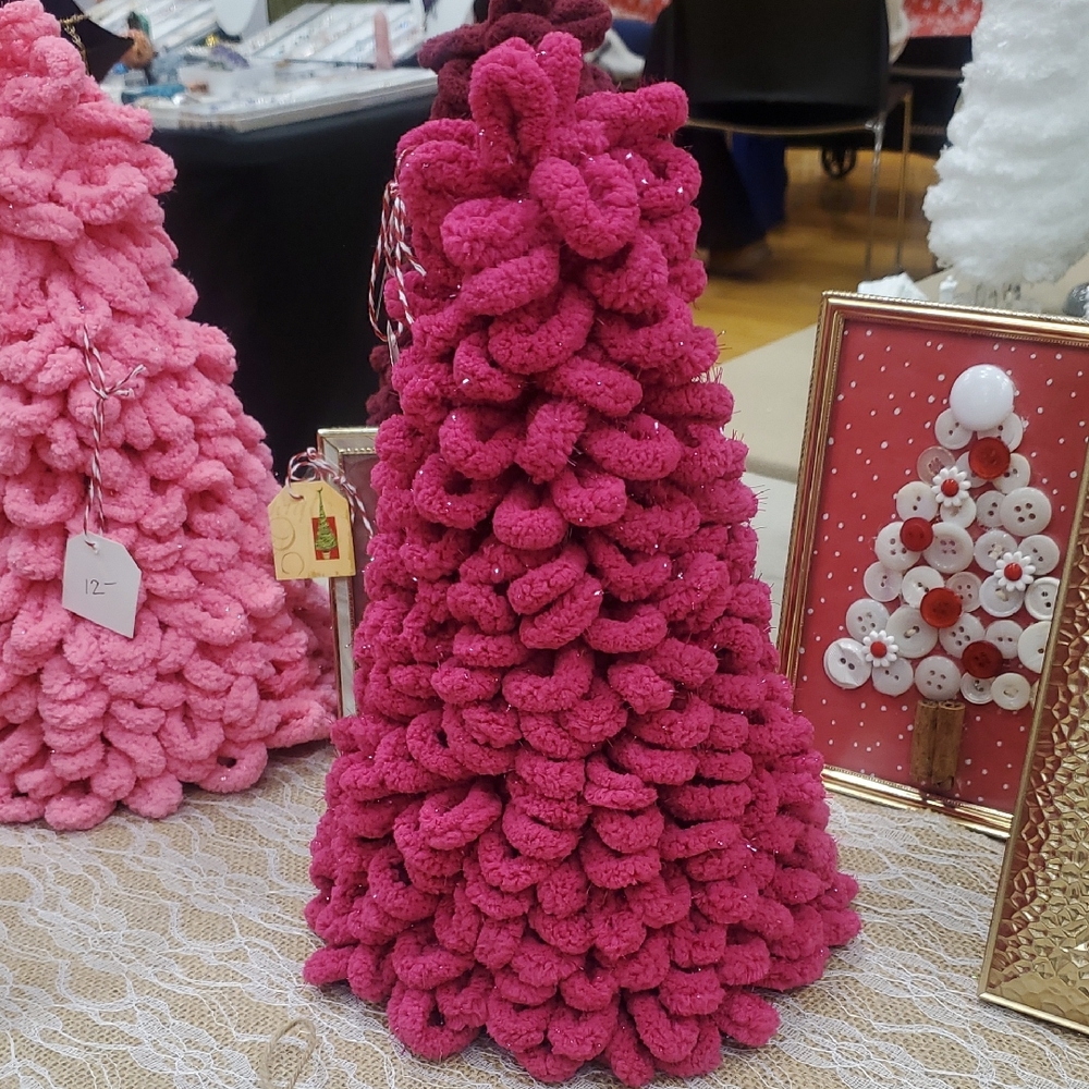 Handmade Pink Sparkle Yarn Tree Decor